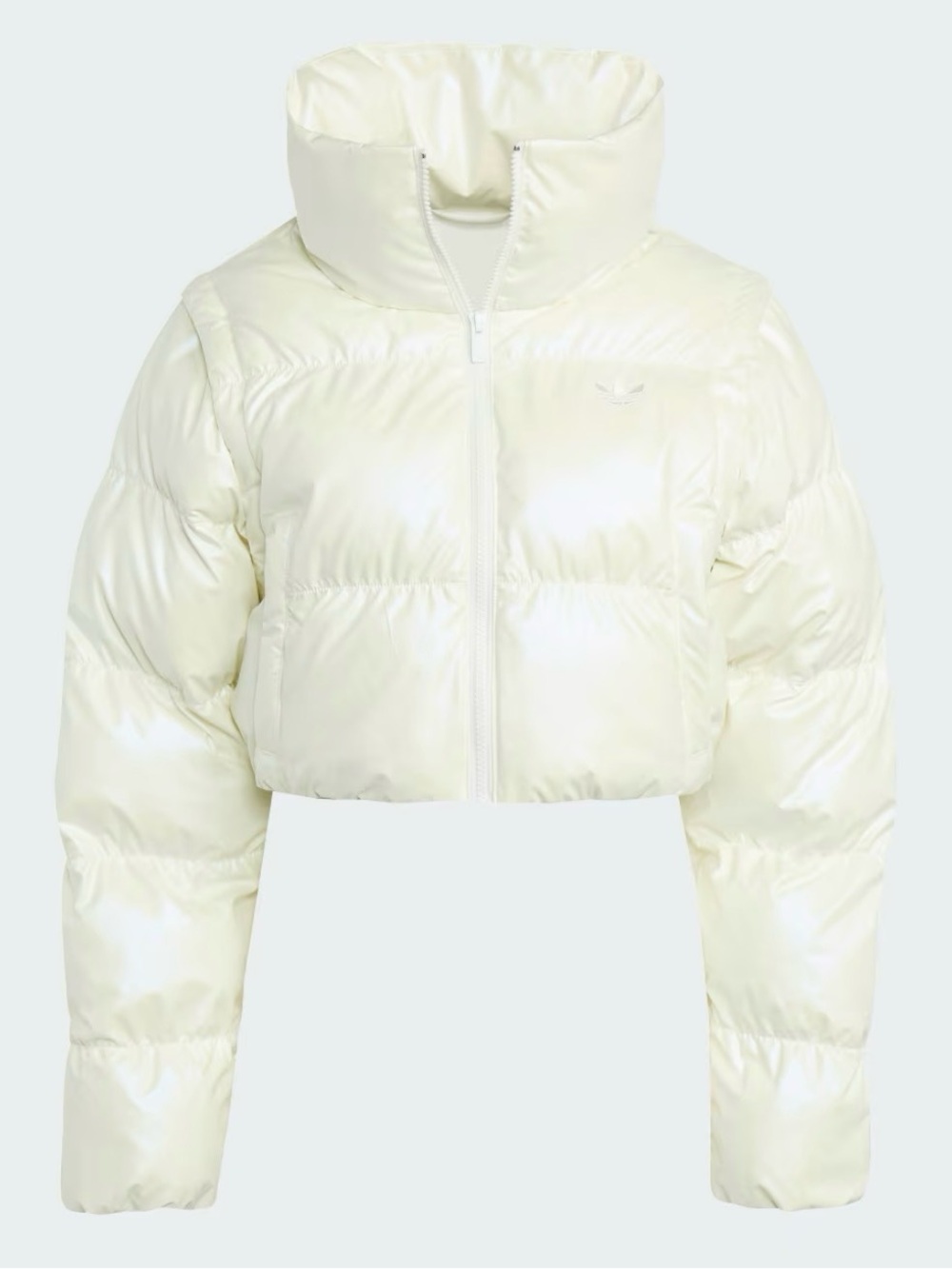 Adidas Originals Essentials Glossy 2-in-1 Cropped Puffer Jacket Ivory L NWT - Picture 5 of 10